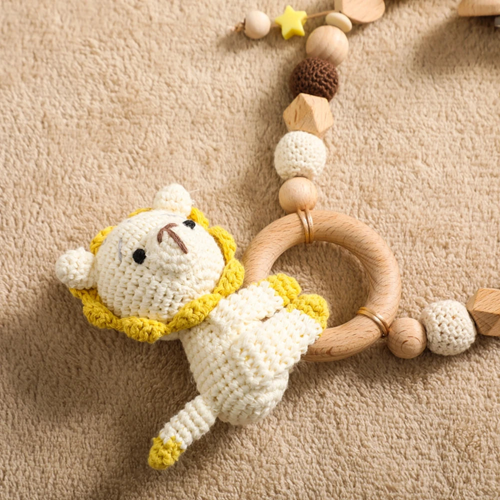0 6 12 Month Wooden Crochet Baby Car Chain Hanging Pram Toy Rattle Crib Bell Animal Mobiles Gym Stroller Pendants Toddler Gifts