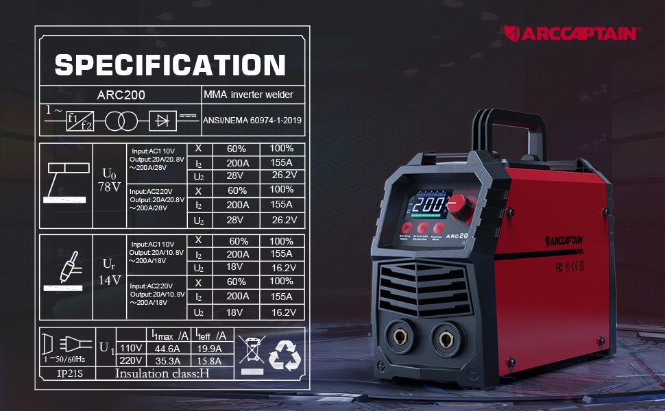 ARCCAPTAIN 200Amp Welding Machine DC Inverter