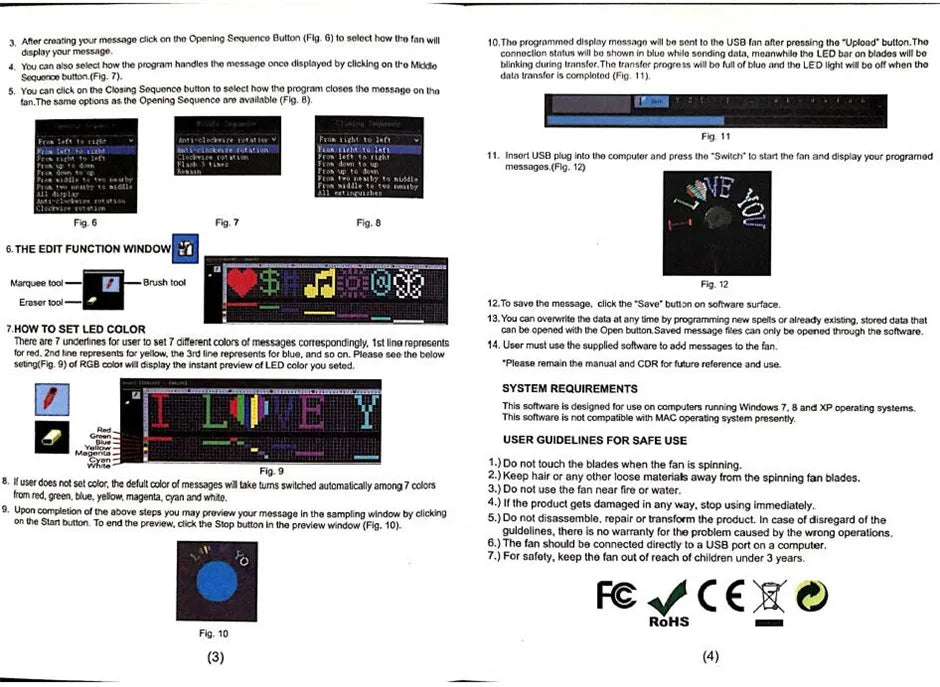 DIY USB LED Light Flash Self Program Fan Edit&Display