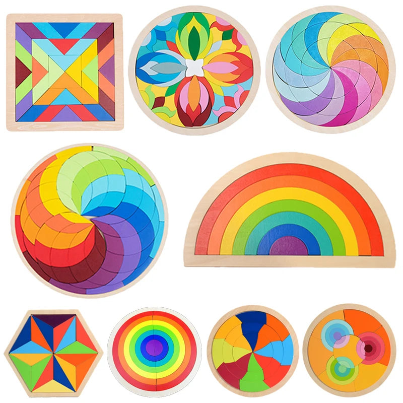 Rainbow Jigsaw Children Wooden Toys 3D Puzzle Montessori