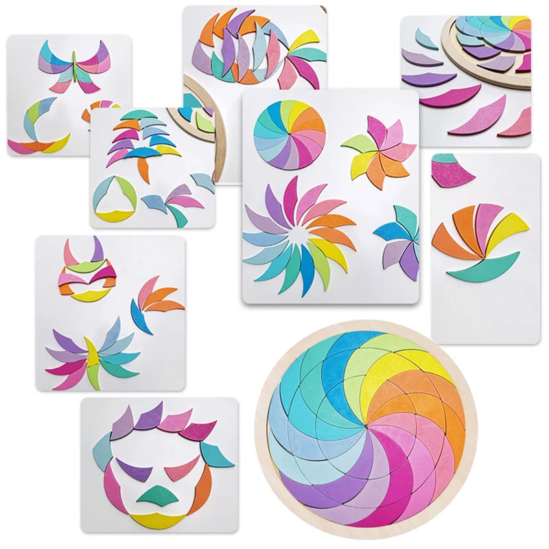 Rainbow Jigsaw Children Wooden Toys 3D Puzzle Montessori