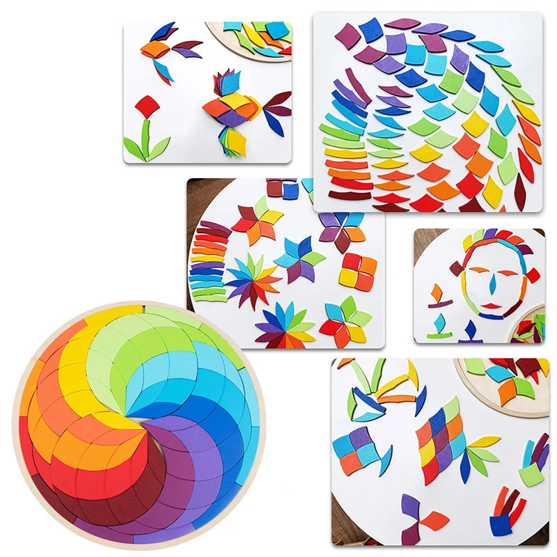 Rainbow Jigsaw Children Wooden Toys 3D Puzzle Montessori