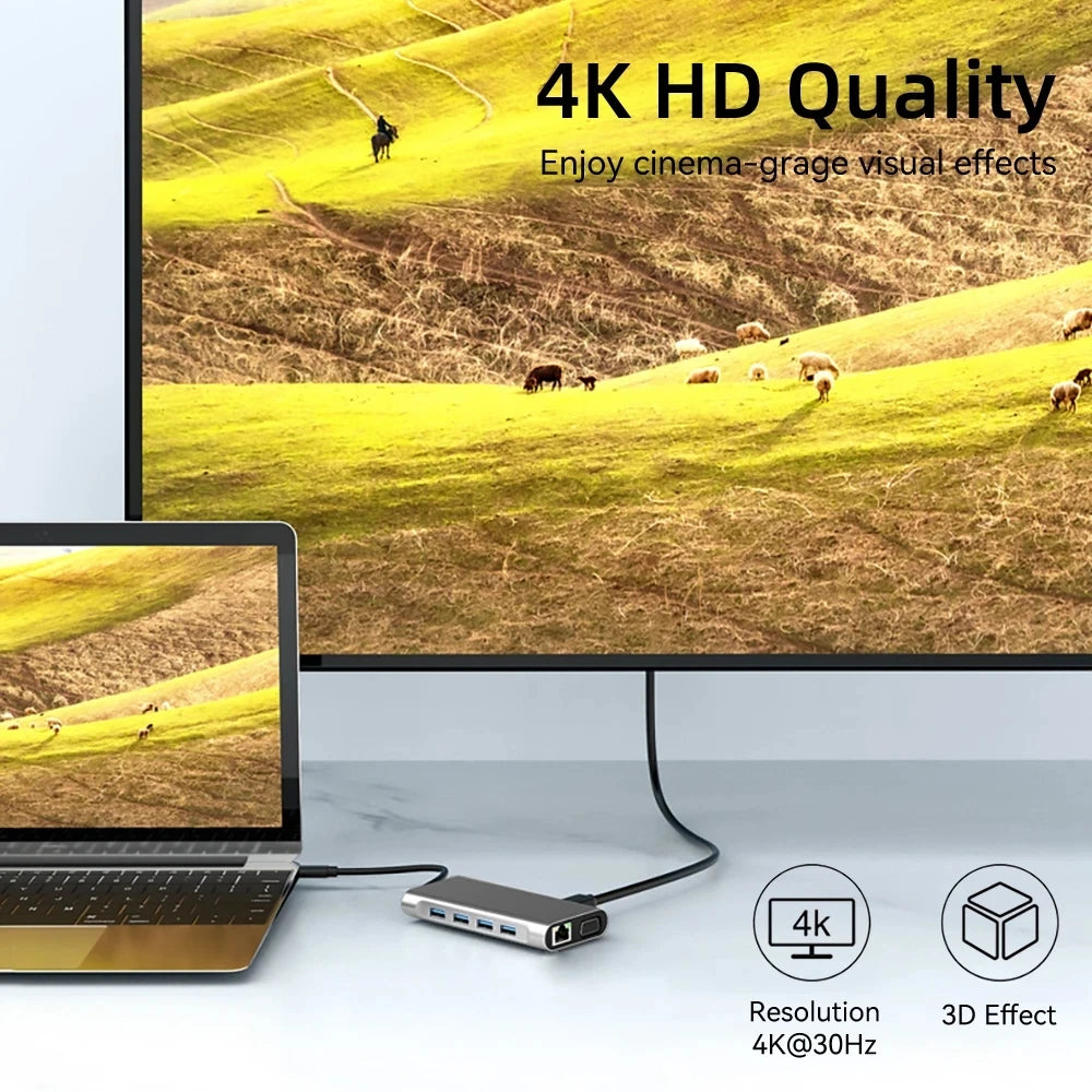11 in 1 USB C HUB Type C to 4K HDMI-compatible USB 3.0 A