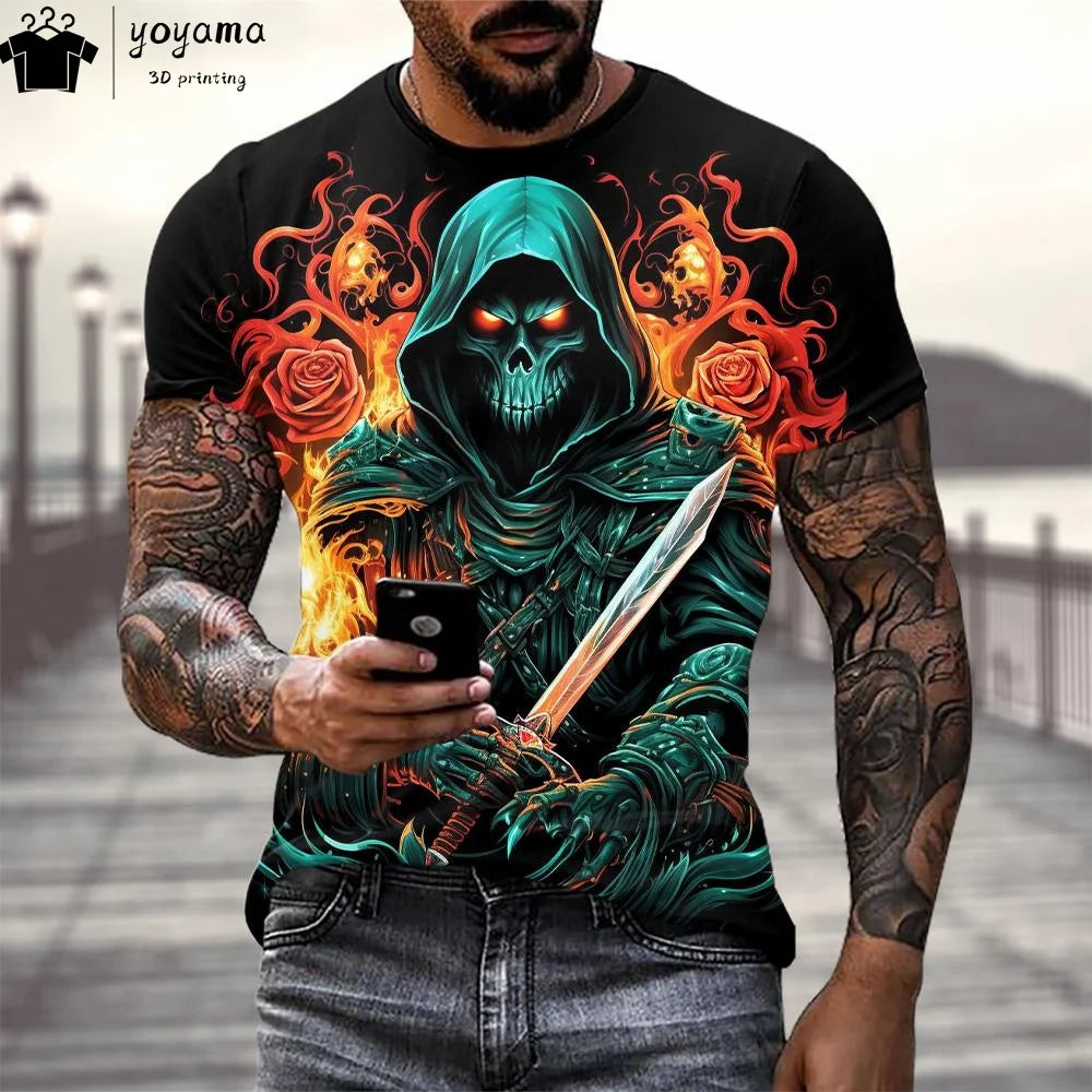 Skull Print Graphic T shirts Gothic Style T shirt Men