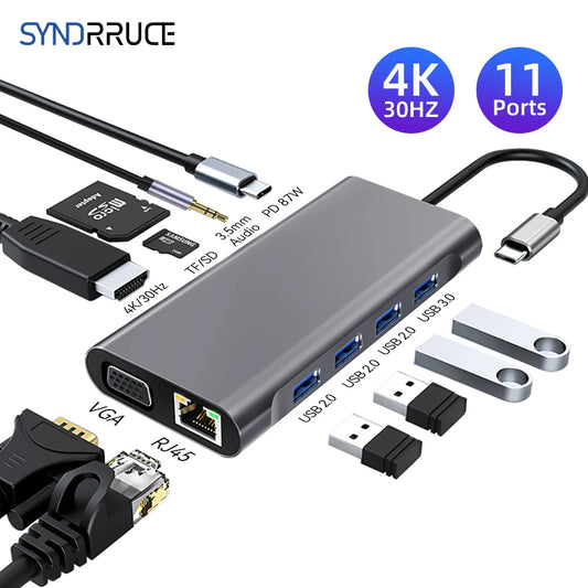 11 in 1 USB C HUB Type C to 4K HDMI-compatible USB 3.0 A