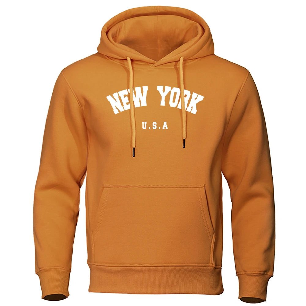 NEW YORK Letter U.S.A City Print Hoody Men Fashion