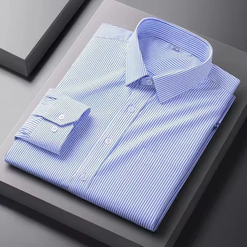 S-5XL Men's Formal Shirts Long Sleeve Office Solid Color