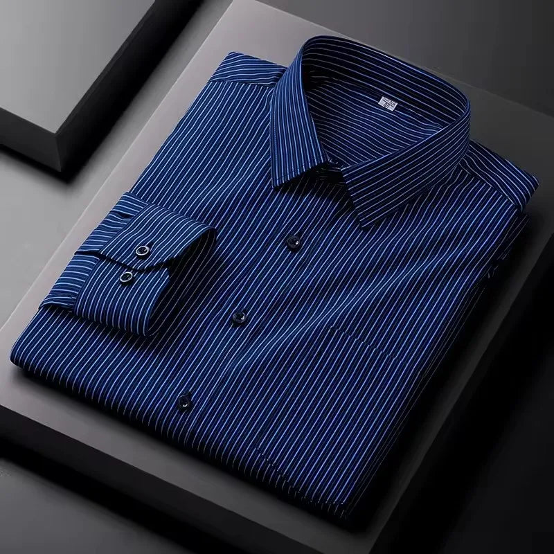 S-5XL Men's Formal Shirts Long Sleeve Office Solid Color