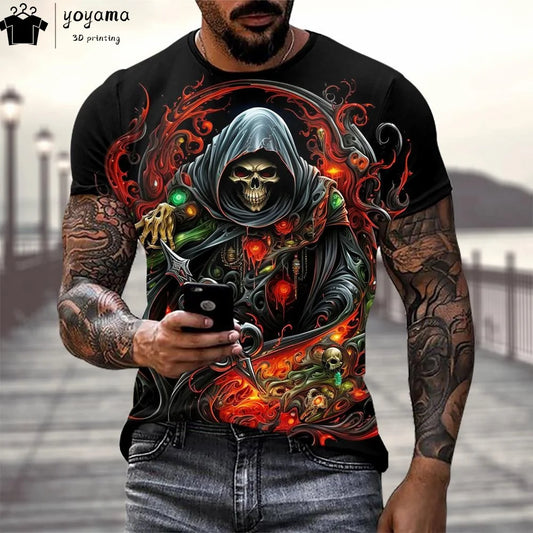 Skull Print Graphic T shirts Gothic Style T shirt Men
