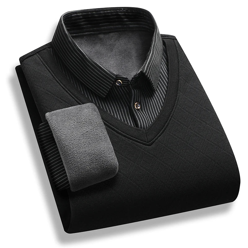 Retro Winter Pullovers Men Polo Neck Sweaters Fashion Striped
