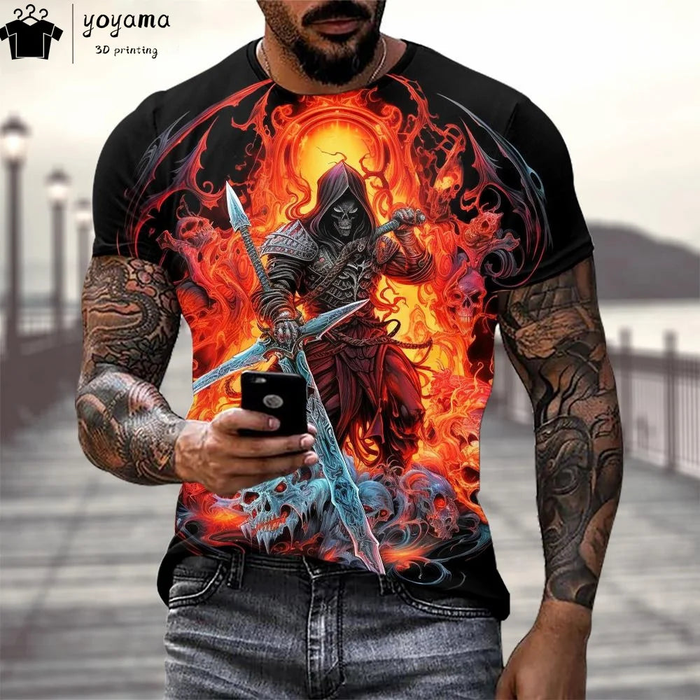 Skull Print Graphic T shirts Gothic Style T shirt Men