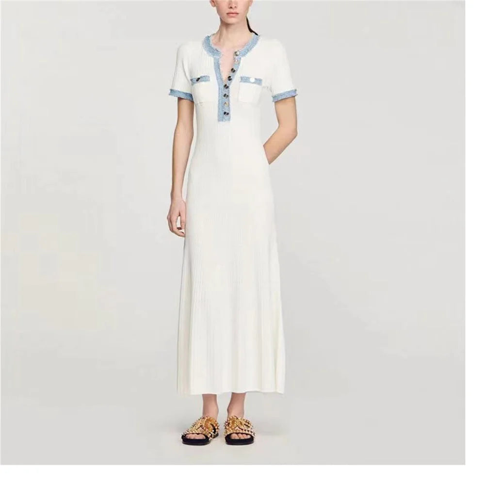 Elegant Contrasting Women Knit Maxi Dress