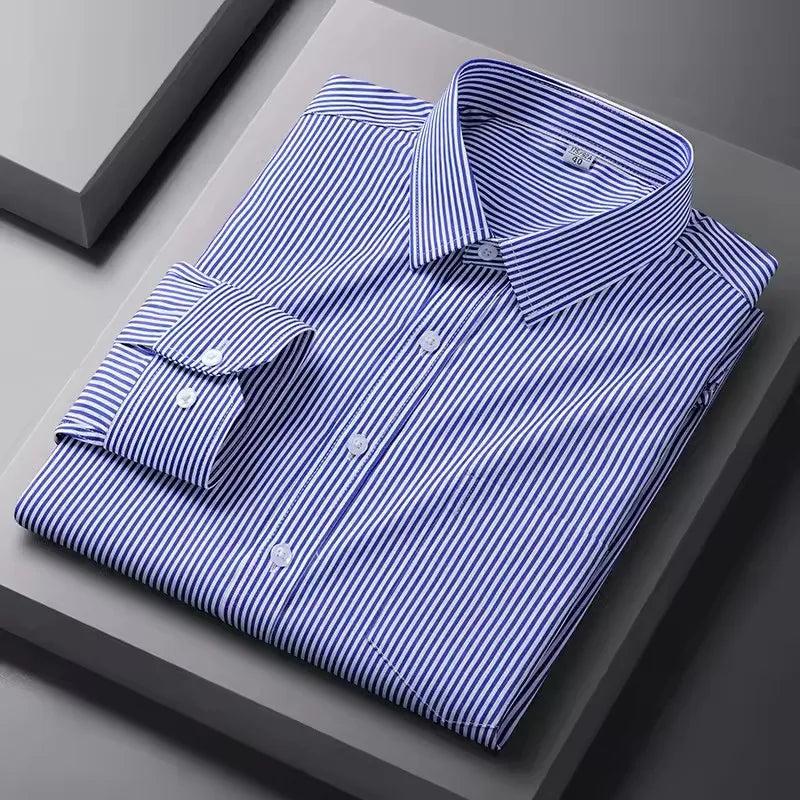 S-5XL Men's Formal Shirts Long Sleeve Office Solid Color