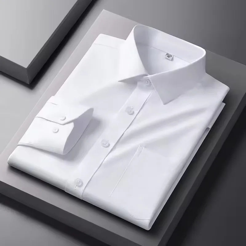S-5XL Men's Formal Shirts Long Sleeve Office Solid Color
