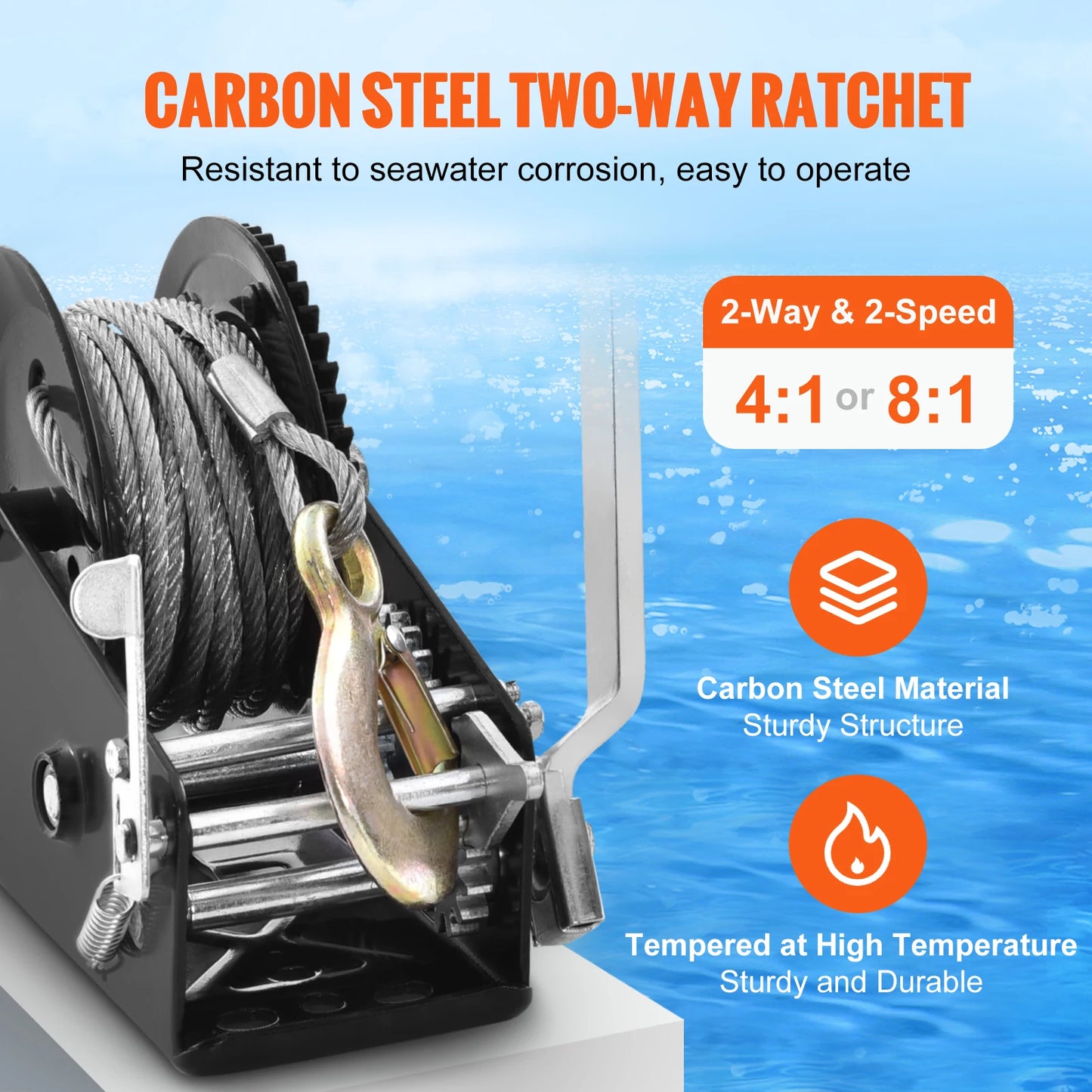SucceBuy Hand Winch Heavy Duty Rope Crank with 33 ft Steel Wire