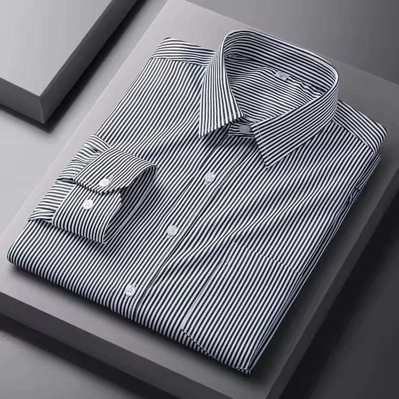 S-5XL Men's Formal Shirts Long Sleeve Office Solid Color