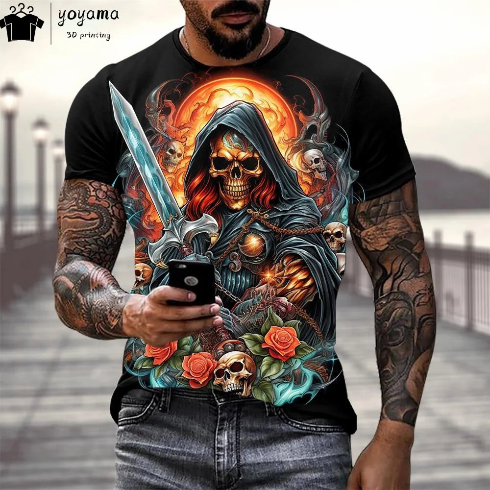 Skull Print Graphic T shirts Gothic Style T shirt Men
