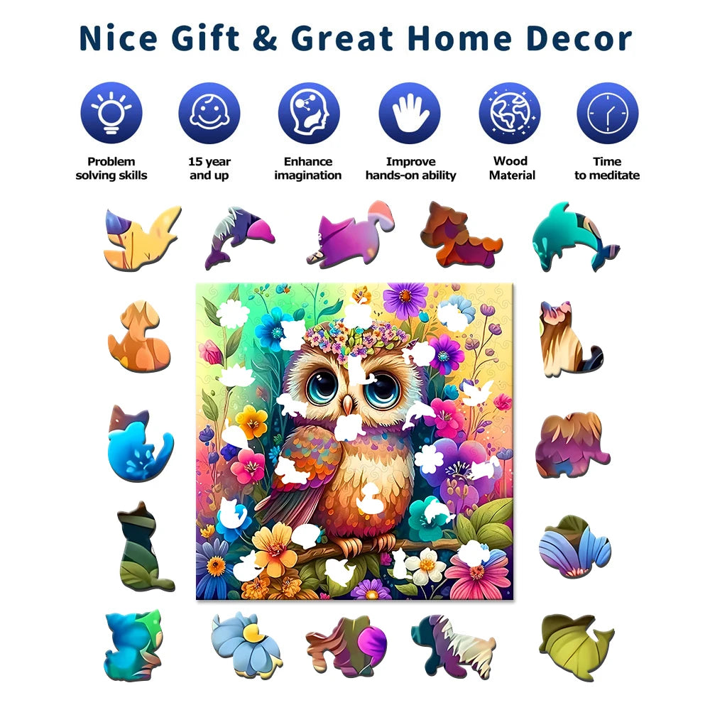 Colorful Owl Creative Wooden Puzzle,