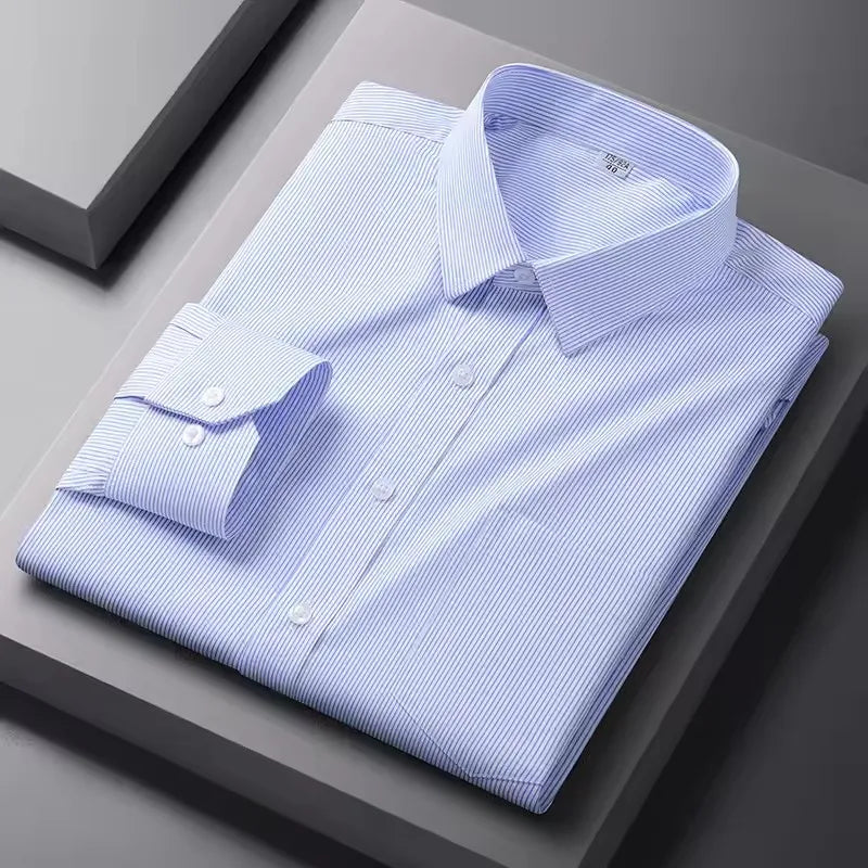 S-5XL Men's Formal Shirts Long Sleeve Office Solid Color