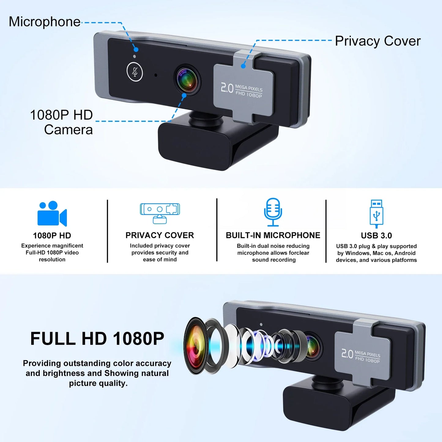 4K Webcam 1080P 2K Full HD Web Camera With Microphone