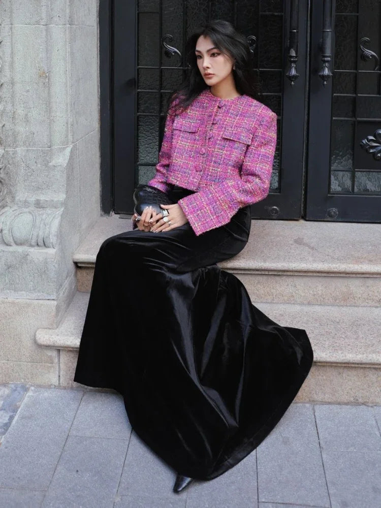 ADAgirl Velvet Black Skirts for Women Elegant High Waist