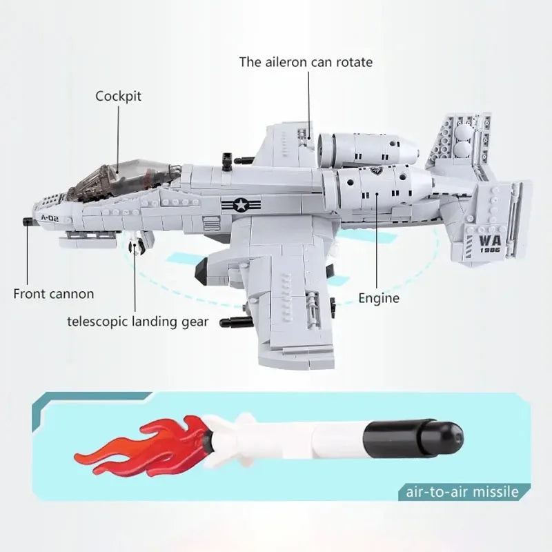 Warthog Plane Fighter Jet Building Blocks Set Air Force Airplane