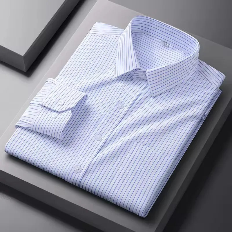 S-5XL Men's Formal Shirts Long Sleeve Office Solid Color