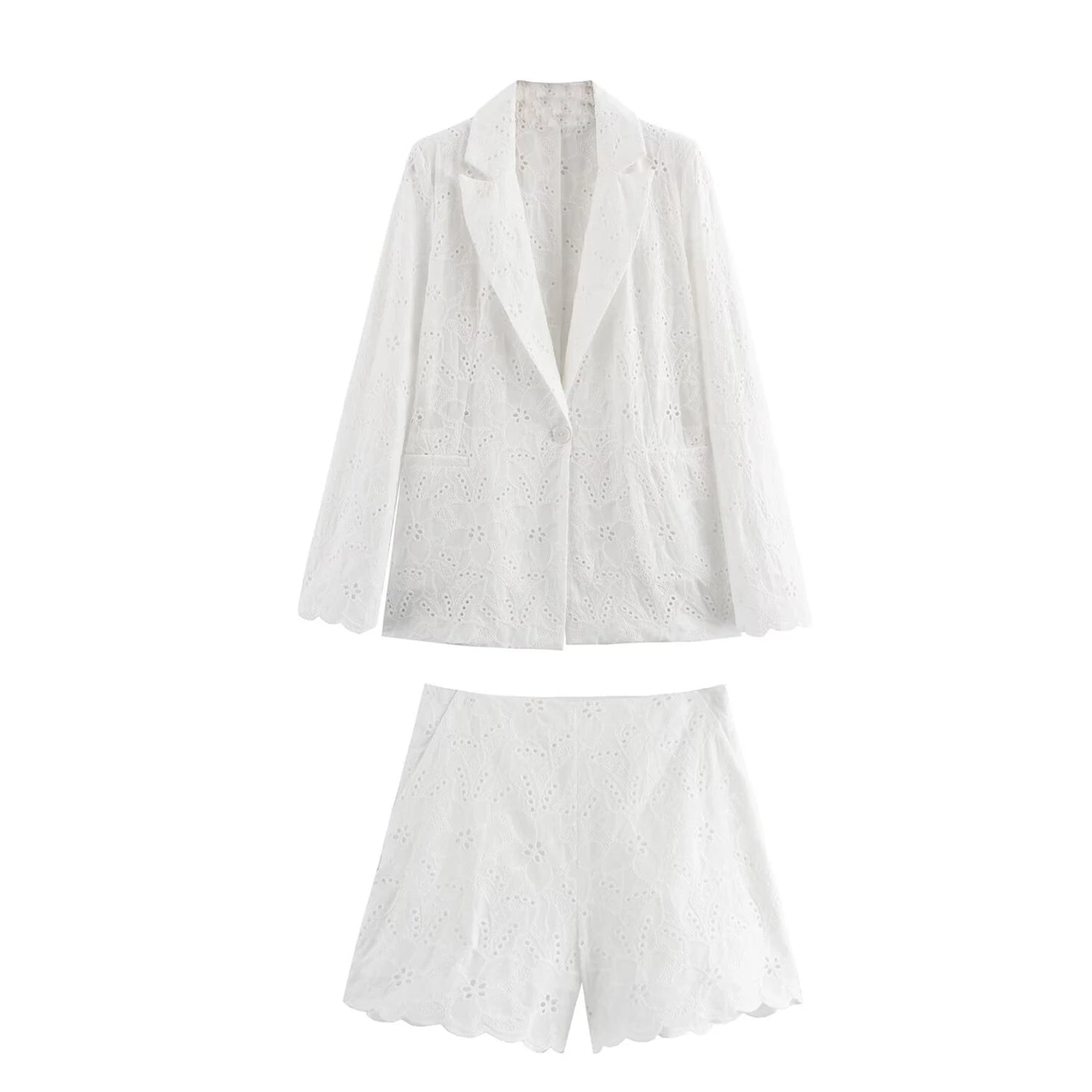 UNIZERA Women's Shorts Set with Collar Hollow