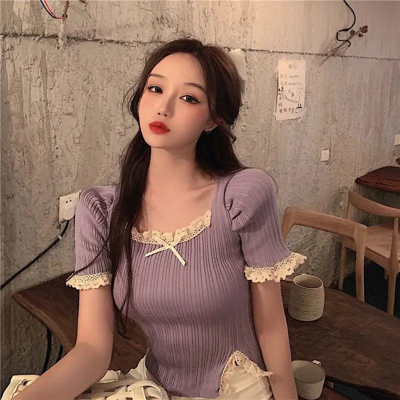 Knitted Sweater Slim Fit Square Neck