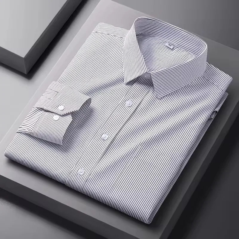 S-5XL Men's Formal Shirts Long Sleeve Office Solid Color