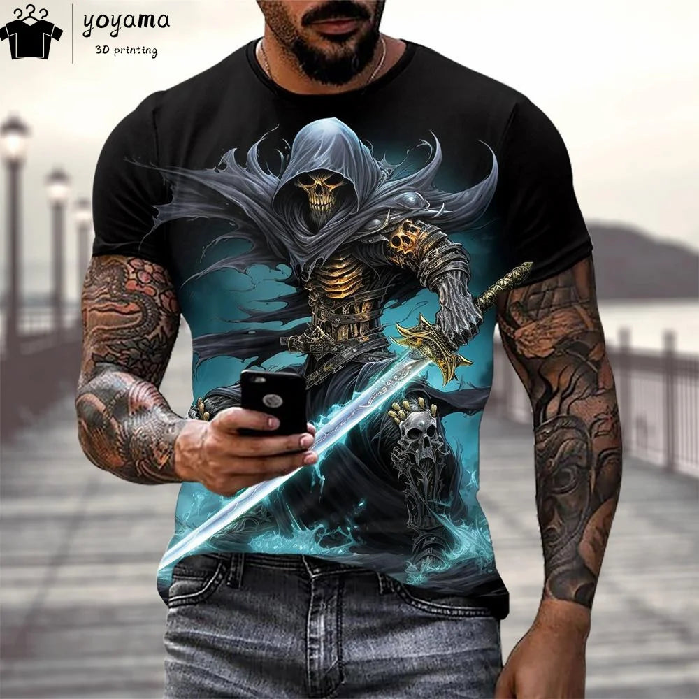 Skull Print Graphic T shirts Gothic Style T shirt Men