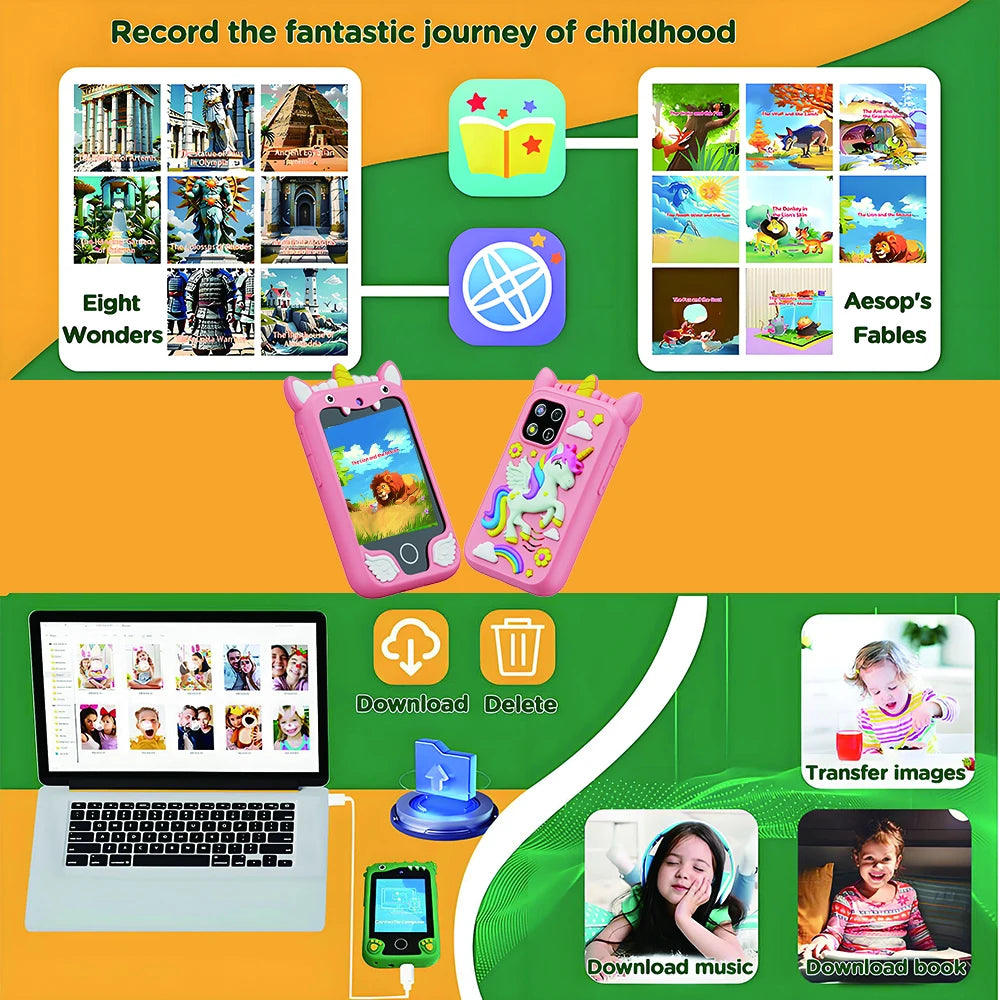 New Smart Phone Kids Toys Unicorn  20 Games Dual Camera Music