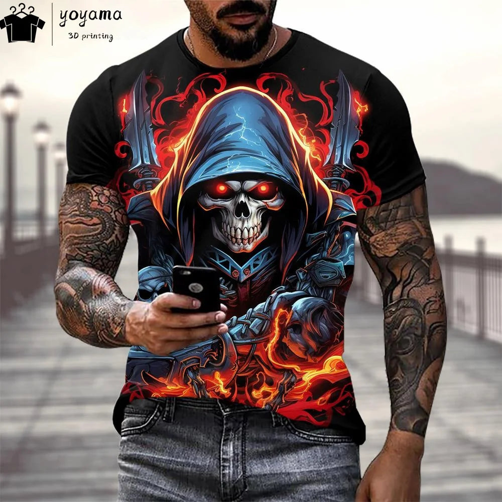 Skull Print Graphic T shirts Gothic Style T shirt Men