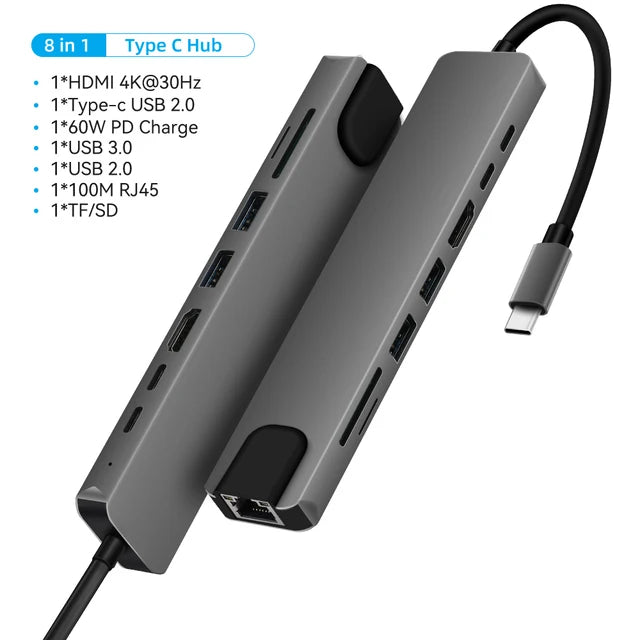 11 in 1 USB C HUB Type C to 4K HDMI-compatible USB 3.0 A