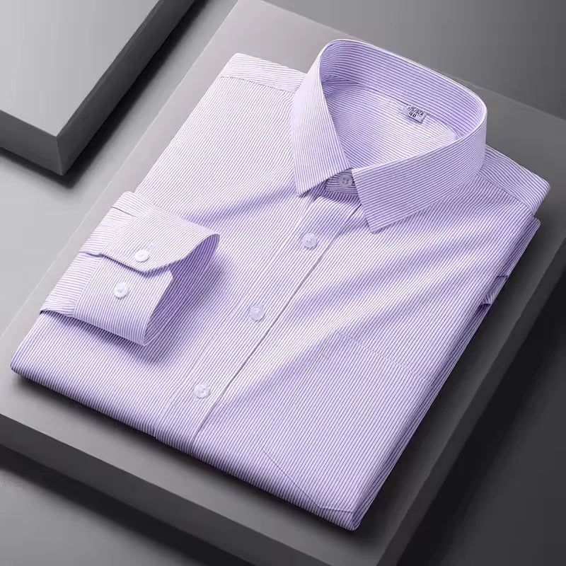 S-5XL Men's Formal Shirts Long Sleeve Office Solid Color
