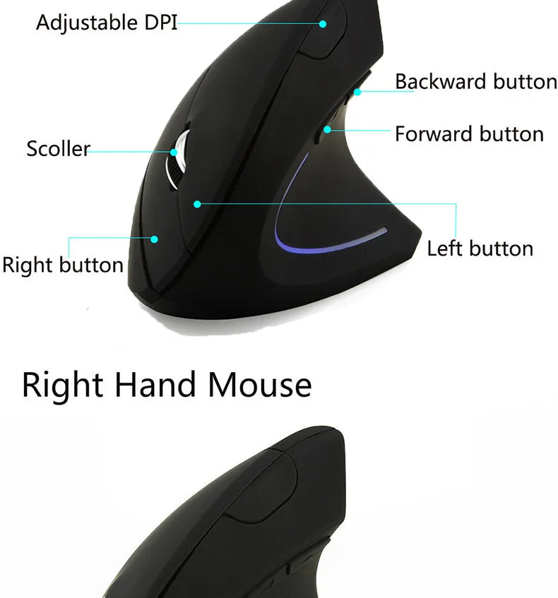 Vertical Ergonomic Portable Wired USB Wireless Mouse