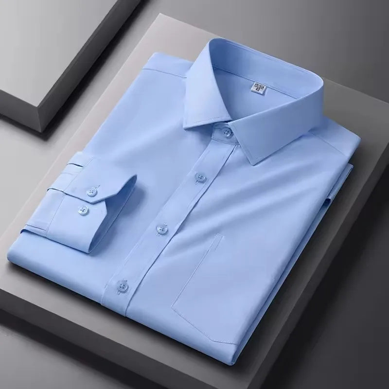 S-5XL Men's Formal Shirts Long Sleeve Office Solid Color
