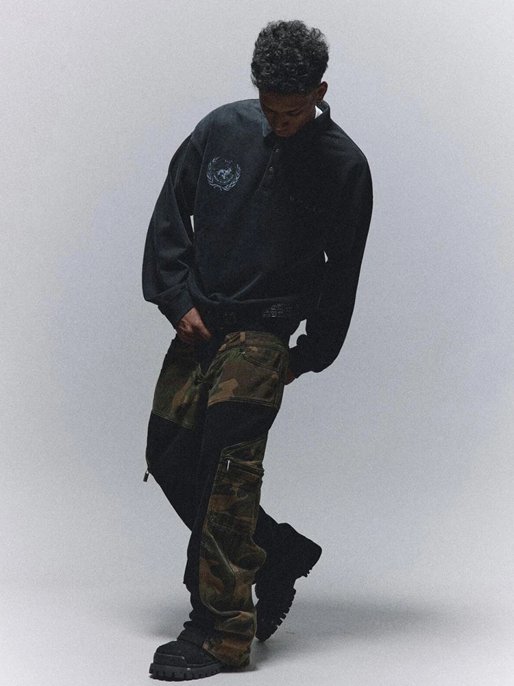 REDDACHIC Vintage Patchwork Camouflage Cargo Jeans Men