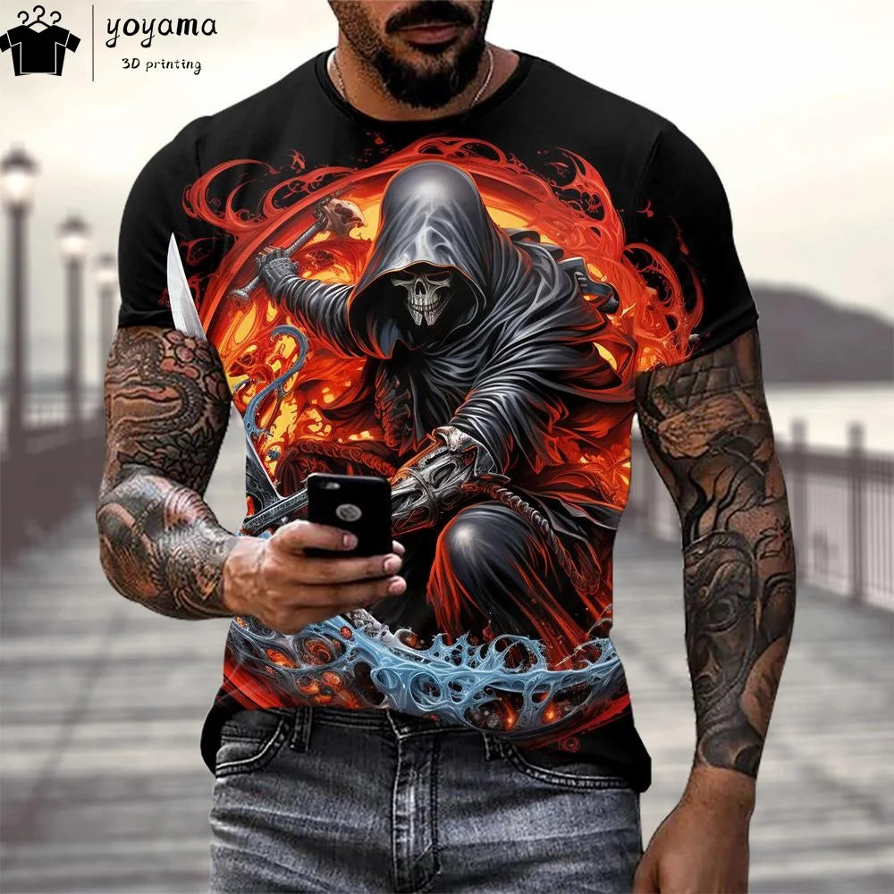 Skull Print Graphic T shirts Gothic Style T shirt Men