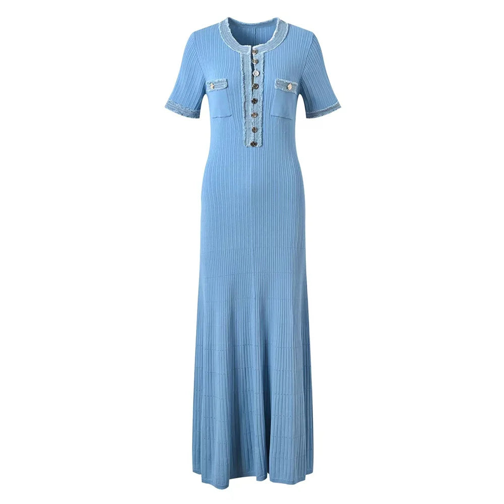 Elegant Contrasting Women Knit Maxi Dress
