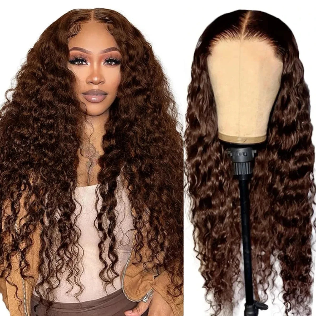 13x4 Chocolate Brown Deep Wave Human Hair Lace
