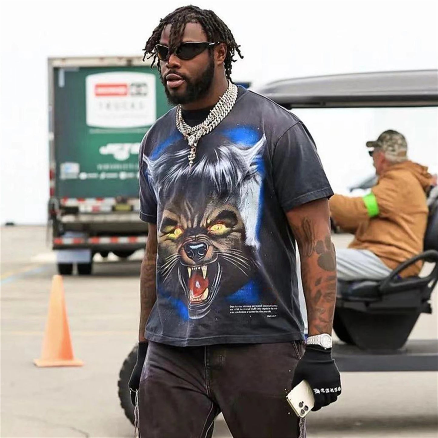 Vintage 24AW HS Brand Fashion  Full Moon Tee Wolf