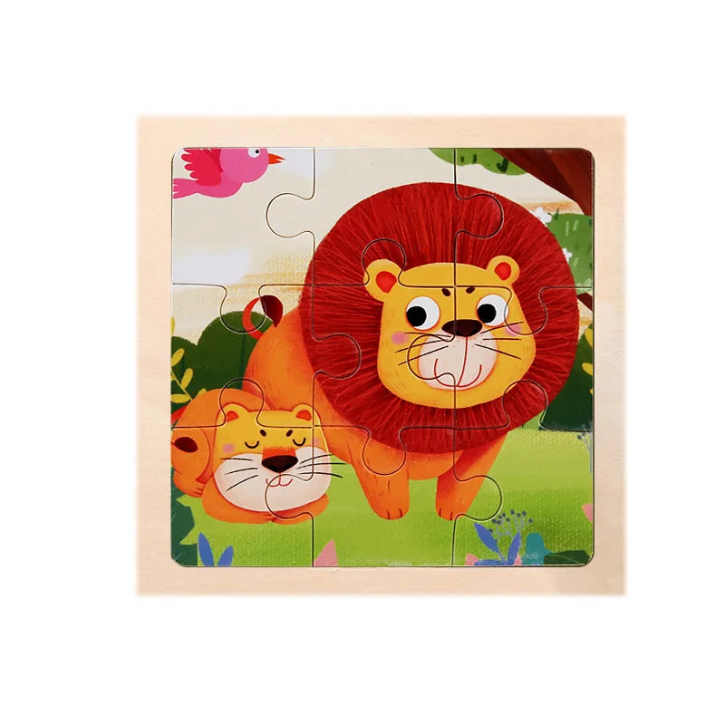 Kids Wooden Animals Puzzle Game 11X11CM Cartoon Traffic