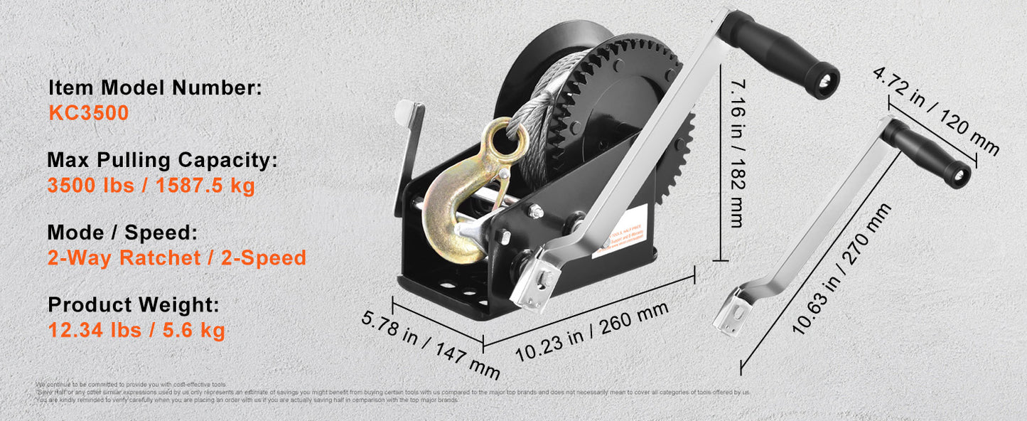 SucceBuy Hand Winch Heavy Duty Rope Crank with 33 ft Steel Wire