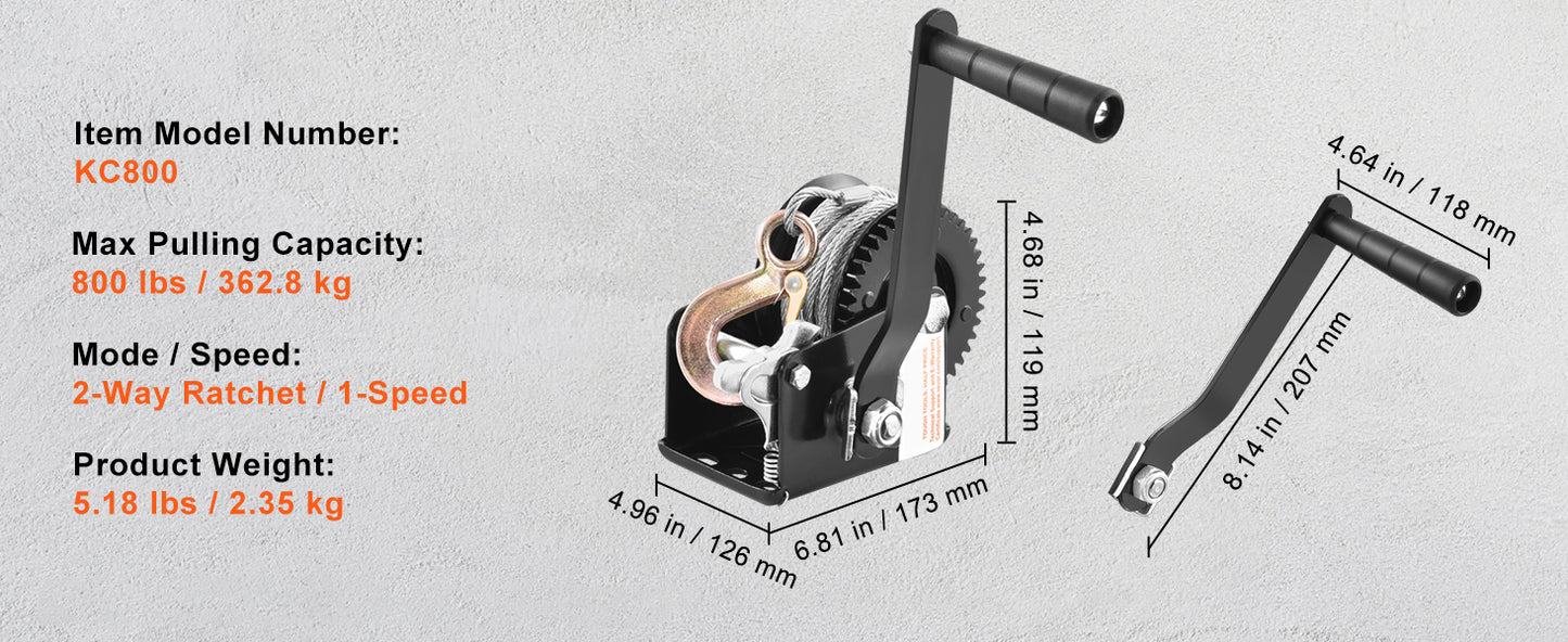 SucceBuy Hand Winch Heavy Duty Rope Crank with 33 ft Steel Wire